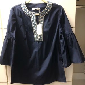 NWT Tory Burch Navy Blue Blouse Size 10